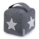 LIVIVO Heavy Cube Door Stopper with Handle, Tweed-Style Tough Fabric Cover Weighted Cute Novelty Stop (Star)