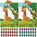 ASTARON 2 Sets Pin The Tail on The Giraffe Jungle Animal Party Game Zoo-Themed Birthday Party Supplies 2 Posters 21"x 28" with 48pcs Tail Stickers Kids Wall Home Decor