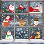 Simpeak 12 Sheets A4 Christmas Window Stickers, Xmas Window Clings for Window Display A4 Size Removable Static Decals PVC Stickers for Christmas House Shop Decorations