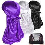3PCS Silky Durags Pack for Men Waves, Satin Doo Rag, Award 1 Wave Cap,Q