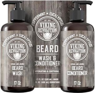 Viking Revolution Beard Wash & Conditioner Set w/Argan & Jojoba Oils – Softens, Smooths & Strengthens Beard Growth - Natural Peppermint and Eucalyptus Scent - Shampoo (17 oz)