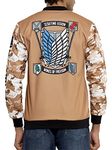 ComicSense.xyz Polyester Unisex Attack On Titan Anime Jacket For Men And Women, Wings Of Freedom Printed Cosplay Anime Standard Length Bomber Jackets - Medium, Brown