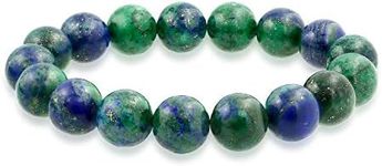 Stackable Semi Precious Gemstone Strand Green Blue Azurite Round Ball Bead 12MM Stretch Bracelet for Women Men Unisex