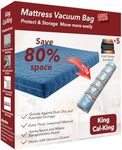 King/Cal-King Mattress Vacuum Bag for Moving and Storage, Vacuum Seal Compression Bag for King and California King Size Mattresses, Heavy Duty Mattress Bag for Storage, with Sealing Clip and 5 Straps