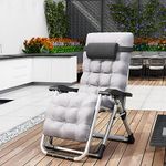 Jamiah Outdoor Reclining Zero Gravity Chair with Cushion & Cup Holder, Reclining Outdoor Sun Lounger - Relaxer Chair for Patio Decking Gardens Camping (Grey)