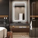 GAOMON 48x32 LED Bathroom Mirror with Lights,Anti-Fog,Dimmable,Backlit + Front Lit,Memory,Bathroom Vanity Mirror with Lights,Lighted Bathroom Mirror,3 Colors, Stepless Dimming,Double LED Vanity