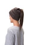 Lemef Women Cable Knit BeanieTail Messy Bun Ponytail Cap Warm Winter Beanie Hat, Dark Grey, One Size