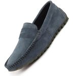 FAUSTO FST FOSMC-2114 GREY-41 Men's Grey Suede Leather Side Stitched Slip On Driving Loafers and Mocassin (7 UK)