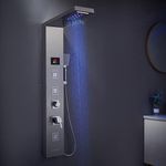 MENATT 5-in-1 Shower Panels Tower System, LED Lights Rainfall & Waterfall Bathroom Shower Tower Column with Massage Jets (Brushed)