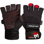 Meister Wrist Wrap Weight Lifting Gloves w/Gel Padding - Black/Red - Large