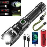 Shadowhawk Torch Light Rechargeable, High Power Long Distance 10000 Lumens Led Torchlight, Powerful Charging Torch Bright Flash Light, Waterproof Tactical Long Range Flashlight for Trekking Emergency