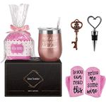 Livole Christmas Birthday Gifts for Women, Wine Tumbler Cupcake Wine Socks Gift Set, 12 Oz Stainless Steel Wine Glass with Lid Straw, Socks, Wine Stopper, Not a Day Over Fabulous, 12oz Rose Gold