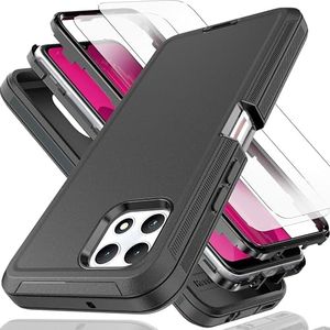 KaiMai for T-Mobile Revvl 7 Case with Explosion-Proof Film[2 Pack],3 in 1 Shockproof TPU Hard PC Bumper Drop-Proof Shell for Revvl 7,Black