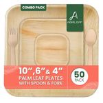 AGRILEAF Disposable Dinnerware Set | Combo [50 Pack Each 10 Pieces] Eco Friendly Palm Leaf Plates, Bowls & Spoons_Birthdays, Party Food Plate | 10", 6" Plates + 4" Bowls + Spoons and Fork