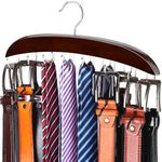 Belt Hanger, 14 Hooks Belt Holder for Closet, Wooden Tie/Belt Rack for Storage, 360°Rotating Belts Organizer for Closet Space Save Organizer for Tie, Tank Top, Scarf-Walnut Wood with Chrome Hooks