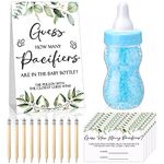 Roowest 512 Pcs Baby Shower Games Guess How Many Pacifiers Greenery Game Sign 100 Small Guessing Games 10 HB Pencils 750ml Milk Bottle 400 Acrylic Pacifiers Decoration Guest Gender Reveal(Blue,Plant)