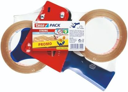 Tesa Packing Tape Set - 2x Parcel Tape with 1x Dispenser - Transparent - 66m x 50mm