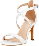 ZriEy Women Heeled Sandals Cross Ankle Strap Sandals Open Toe Strappy High Heels Party Wedding Shoes, Fashion White, 5