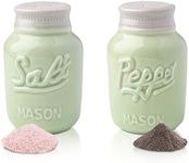 Comfify Vintage Mason Jar Salt & Pepper Shakers Adorable Decorative Mason Jar Decor for Vintage, Rustic, Shabby Chic - Sturdy Ceramic in Green - 3.5 oz. Cap.