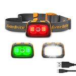 EverBrite Rechargeable Headlamp, LED Head Lamp with Red, Green Light and Tail Light, 7 Lighting Modes with Memory Function, IPX4 Waterproof Headlight for Camping Hiking Running Cycling and Fishing