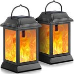 TomCare Solar Lights Metal Solar Lantern Flickering Flame Outdoor Hanging Lanterns Lighting Heavy Duty Waterproof Solar Powered LED Flame Umbrella Lights for Garden Patio Pathway Deck Yard, 2 Pack