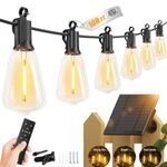 Brightown Solar Lights Outdoor Waterproof 108FT with 50 Shatterproof ST38 LED Bulbs, 2700K Solar Lights Outdoor with Remote, Solar String Lights for Outside, Camping, Yard, Party Decor