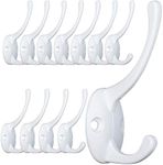 IBosins 12 Pack White Coat Hooks Wall Mounted with 24 Screws Retro Double Hooks Utility Hooks for Coat, Scarf, Bag, Towel, Key, Cap, Cup, Hat