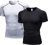 LANBAOSI 2 Pack Mens Compression Shirt Short Sleeve Quick Dry Base Layer T-Shirt for Running Workout Gym Tops