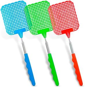 3 Pcs Fly Swatter for Indoors – 28.6" Telescoping Handle, Stainless Steel, Flexible Bug & Mosquitoes Fly Swatters, Bright Colors FlySwatter Heavy Duty for Kitchen & Home