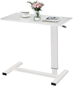 Overbed Table with Swivel Hidden Wheels Adjustable Height, Pneumatic Mobile Standing Desk Laptop Bedside Table Multi-Purpose for Home and Hospital Use (31.5" L x 15.7" W, White)