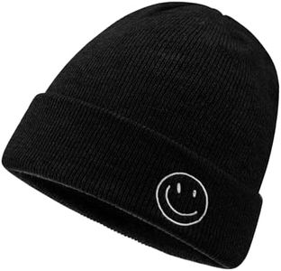 CLAPE Beanie Hat for Men, Cute Embroidery Smiley Face Winter Hat Women Outdoor Ski Snowboarding Knit Cuffed Fisherman Beanie