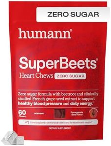 Humann SuperBeets Heart Chews Zero Sugar, Nitric Oxide and Blood Pressure Support, Grape Seed Extract & Non-GMO Beet Root Powder Energy Supplement, Pomegranate Berry Flavor, 60 Count