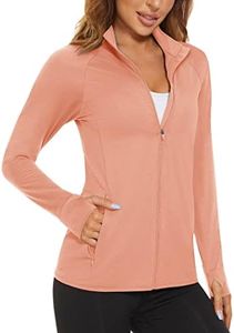 MAGCOMSEN UPF 50+ Sun Protection Long Sleeve Hiking Jackets Quick Dry Performance Athletic Workout Jacket with Thumb Holes Apricot S