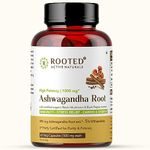 Rooted Ashwagandha Root Capsules (5% Withanolides), Enhanced With Reishi Mushrooms, Pure Extract | Stress Relief | Rejuvenates Mind & Body | Improves Strength & Energy | General Wellness | 60 Caps