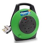 ExtraStar 13A Electrical Extension Reel, 4 Sockets Cable Reel with Winding Handle 1100W/3120W Thermal Cut Out, Heavy-Duty Extension Lead with 10 Metre Extension Cord - Green