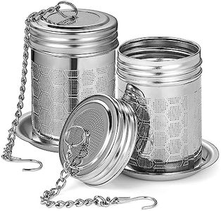 2 Pack Tea Strainers for Loose Tea 304 Stainless Steel Tea Infuser Mesh Loose Leaf Tea Steeper Tea Diffuser with Chain Hook and Threaded Lid for Black Tea, Spices and Seasonings