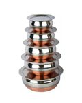 Swarni Set of 5 Copper Bottom Stainless Steel Handi Set/Cookware Set with Lid (Capacity : 0.5 LTR, 0.75 LTR, 1 LTR, 1.5 LTR, 2 LTR) Cookware Set (Stainless Steel, 5 - Piece)