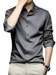 IndoPrimo Men's Stylish Solid Satin Casual Shirt for Men Full Sleeve (in, Alpha, XL, Regular, Darkgrey)