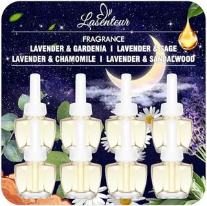 Plug In Air Freshener Refills 8 Pack - Gardenia, Sage, Chamomile, Sandalwood 4 Scents Essential Oil Refill - Suitable for Home, Bathroom,Compatible with Air Wick & Glade, Not Include Glade Plus