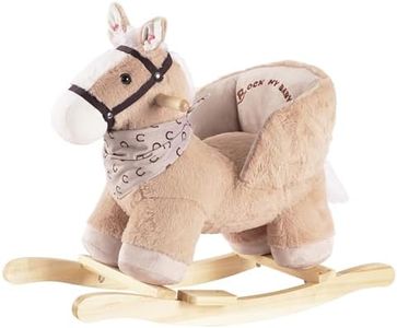 Rock My Baby Rocking Horse, Baby Animal Rocking Horse with Seat, Ride on Horse, Plush Rocking Horse with Realistic Sound, Wooden Rocking Horses Ages 1-3 (Caramel Color Horse), CPC Certified