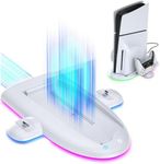 ECHZOVE PS5 Slim Cooling Station with RGB Lights – High-Speed Cooling Fan & PS5 Controller Charging Dock, DualSense Charger Stand for PlayStation 5 Slim Console, Space-Saving Cooling Stand
