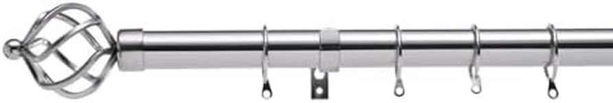 K Kestrel 28 mm Extendable Curtain Pole Rods Easy Fit Rings, Cage Finial style (Polished Steel, 90-160 cm)