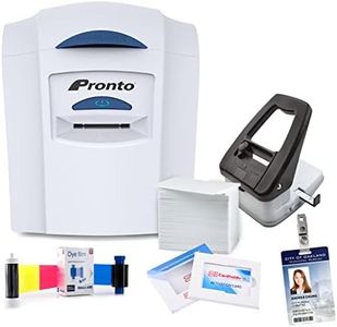 Cardholdir ID Magicard Pronto ID Card Printer | with Beginner Software, 100 Blank ID Cards, Slot Punch, 100 Strap Clips, & 1 Color Ribbon | Single Sided ID Card Printer