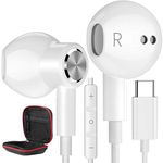 USB C Headphones Wired Earbuds for Apple iPhone 16 Pro Max 15 Plus Google Pixel 9 8 7, Type C Corded Earphones Noise Cancelling with Mic for Samsung Galaxy S24 S23 FE S22 Ultra S21 FE OnePlus White