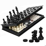 3 in 1 Chess Set for Kids and Adults, Magnetic Chess Board for Chess Checkers Backgammon Game Set 9.8‘‘ with Storage Bag, Portable Folding Board Game Toys