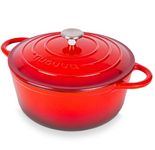 Cast Iron Dutch Oven with Lid – Non-Stick Ovenproof Enamelled Casserole Pot, Oven Safe up to 500° F – Sturdy Dutch Oven Cookware – Red, 6.4-Quart, 28cm – by Nuovva