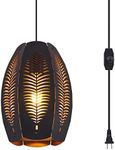 YLONG-ZS Farmhouse Hanging Lights Fixtures with 16.4 FT Plug in Cord Black and Gold Metal Pendant Light Cage in-Line On/Off Dimmer Switch Rustic Swag Ceiling Lamps for Bedroom Living Room