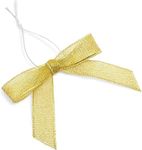 Bright Creations 100-Pack Twist Tie Bows, Metallic Gold Pre-Tied Satin Ribbon for Gift Wrap Bags Boxes, Party Favors, Baked Goods, Crafts, Mini Bowties for Hair Decorations (2.5x3")