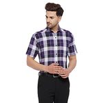 D Kumar Half Sleeves Shirts for Men Pure Cotton Regular Fit Formal Casual Checks (XL_42_DarkPurple)