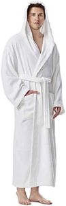 Arus Men's Bathrobe Calf or Extra Long 100% Cotton Terry Towelling (380 g/m²) Oeko-Tex® Certified with Hood, White, Small-Medium
